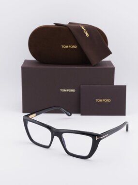 Tom Ford FT6047-B 001 Cat Eye Eyeglasses 54mm - Black / Blue Light Block
